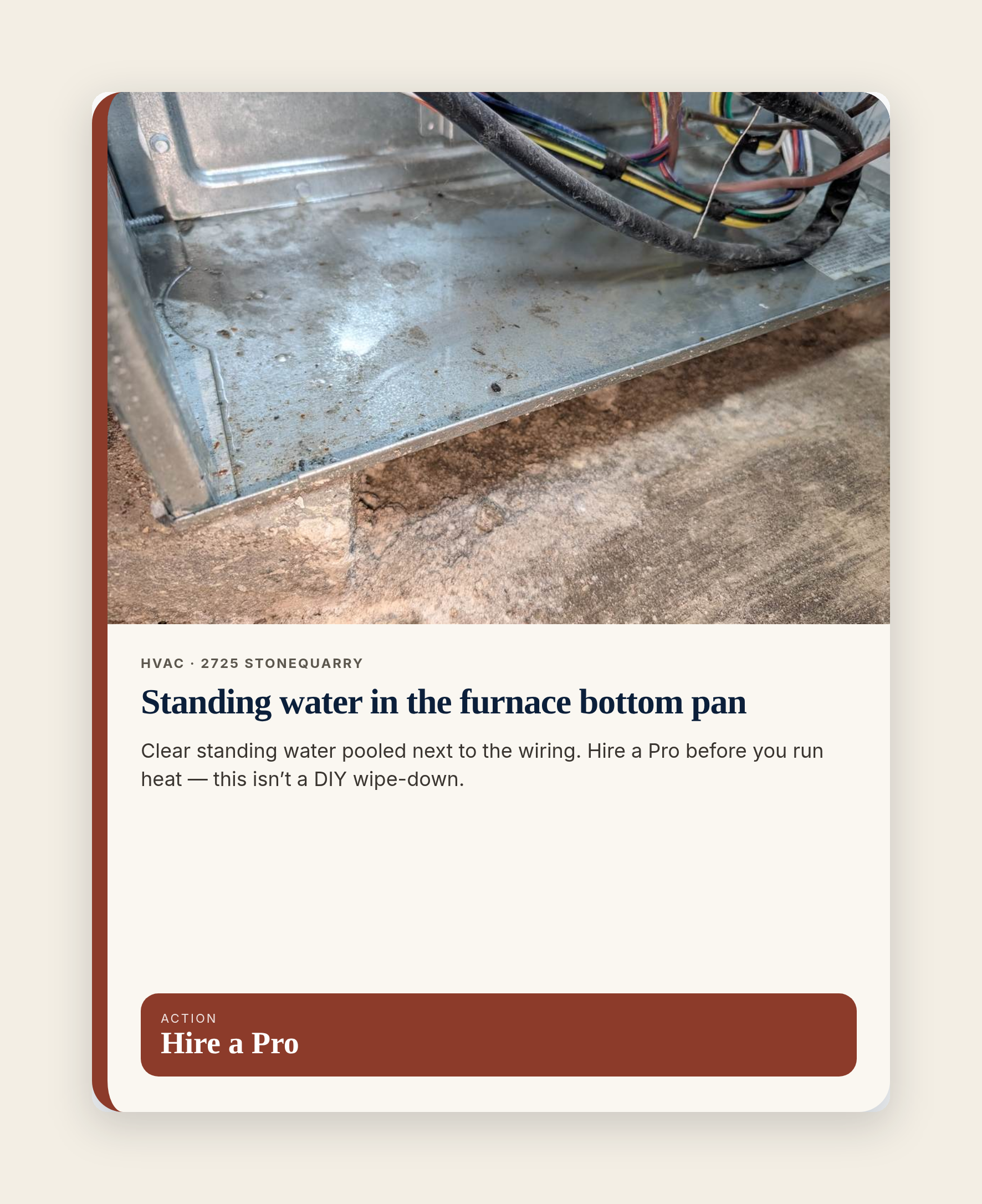 Stamped finding card — Hire a Pro
